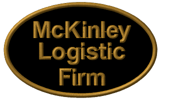 Oval logo with a black background and gold text reads, "McKinley Logistic Firm.